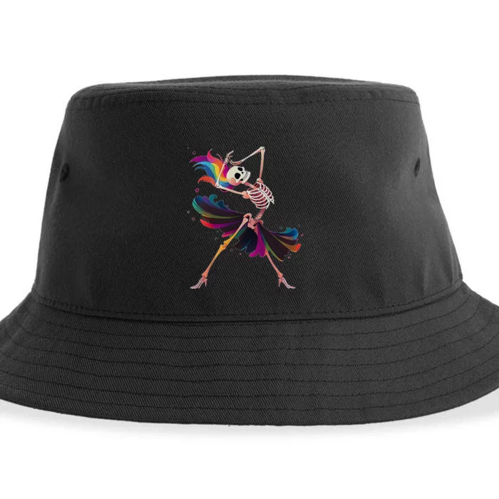 Dancing Skeleton Rainbow Ballerina Halloween Sustainable Bucket Hat