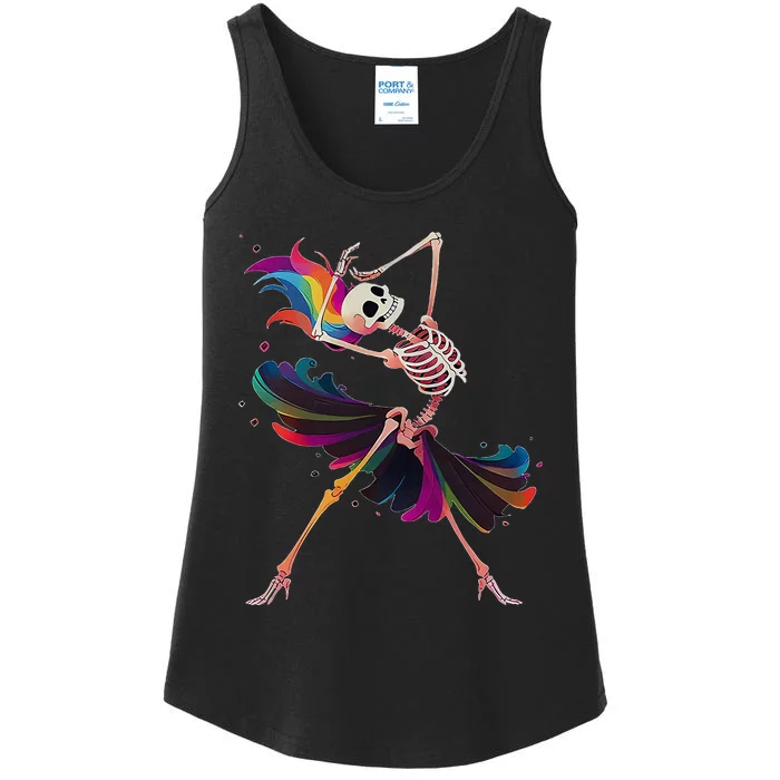 Dancing Skeleton Rainbow Ballerina Halloween Ladies Essential Tank