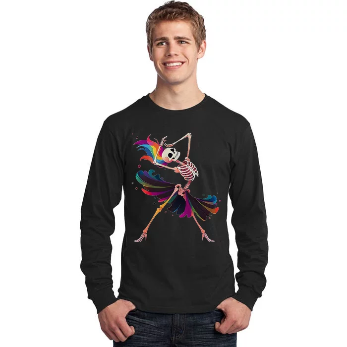 Dancing Skeleton Rainbow Ballerina Halloween Tall Long Sleeve T-Shirt