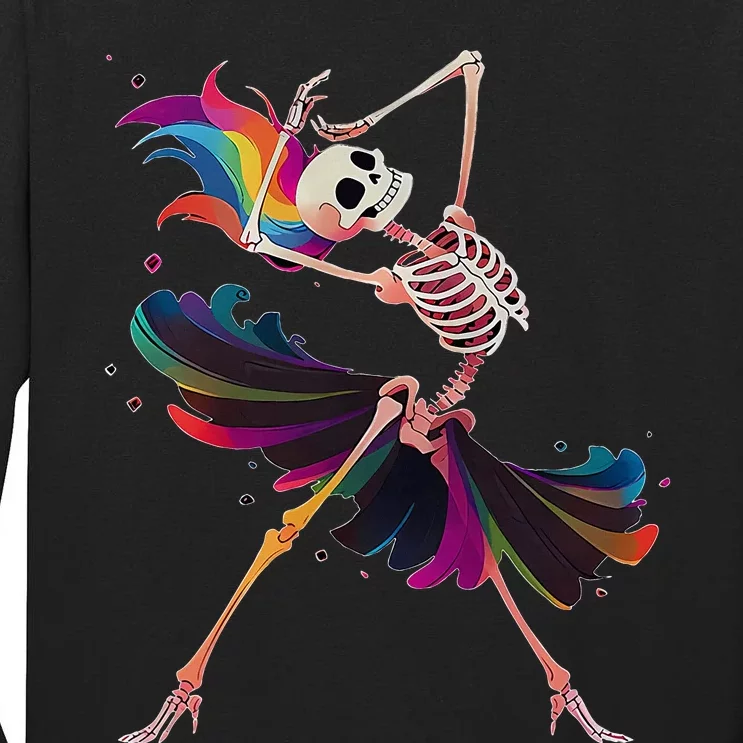 Dancing Skeleton Rainbow Ballerina Halloween Tall Long Sleeve T-Shirt