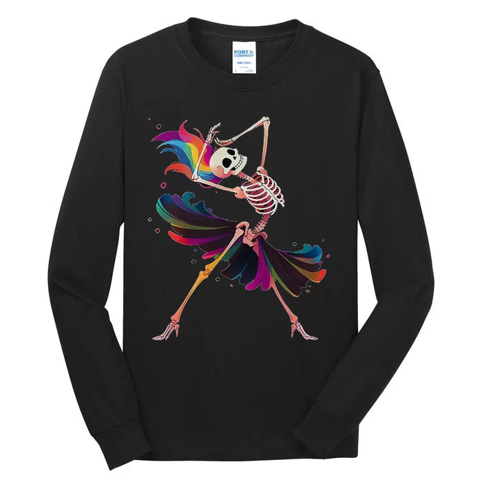 Dancing Skeleton Rainbow Ballerina Halloween Tall Long Sleeve T-Shirt