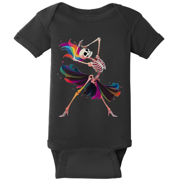 Dancing Skeleton Rainbow Ballerina Halloween Baby Bodysuit