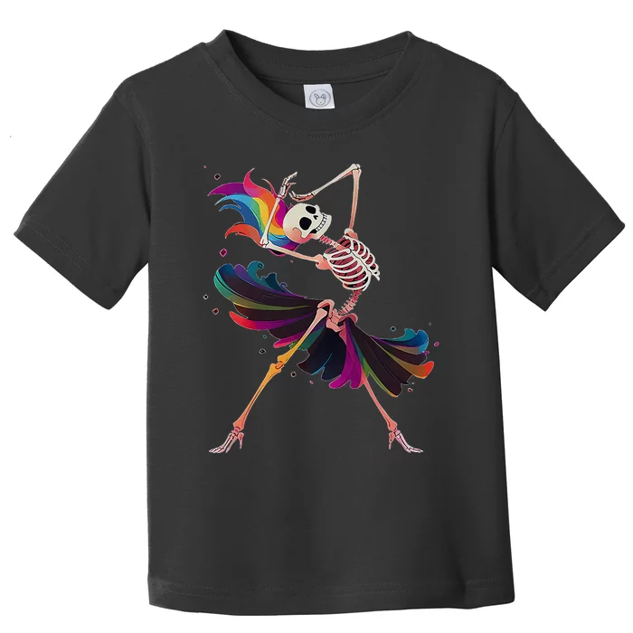 Dancing Skeleton Rainbow Ballerina Halloween Toddler T-Shirt