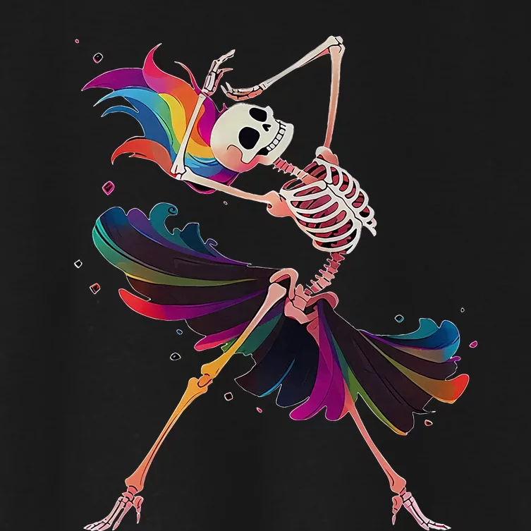 Dancing Skeleton Rainbow Ballerina Halloween Women's Crop Top Tee