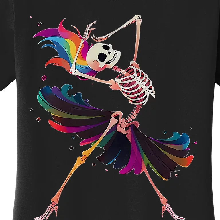 Dancing Skeleton Rainbow Ballerina Halloween Women's T-Shirt