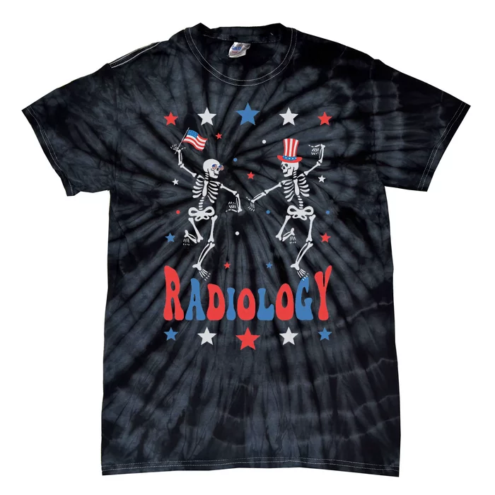 Dancing Skeleton Radiology Xray Tech Patriotic Tie-Dye T-Shirt