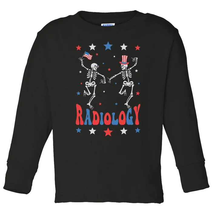 Dancing Skeleton Radiology Xray Tech Patriotic Toddler Long Sleeve Shirt