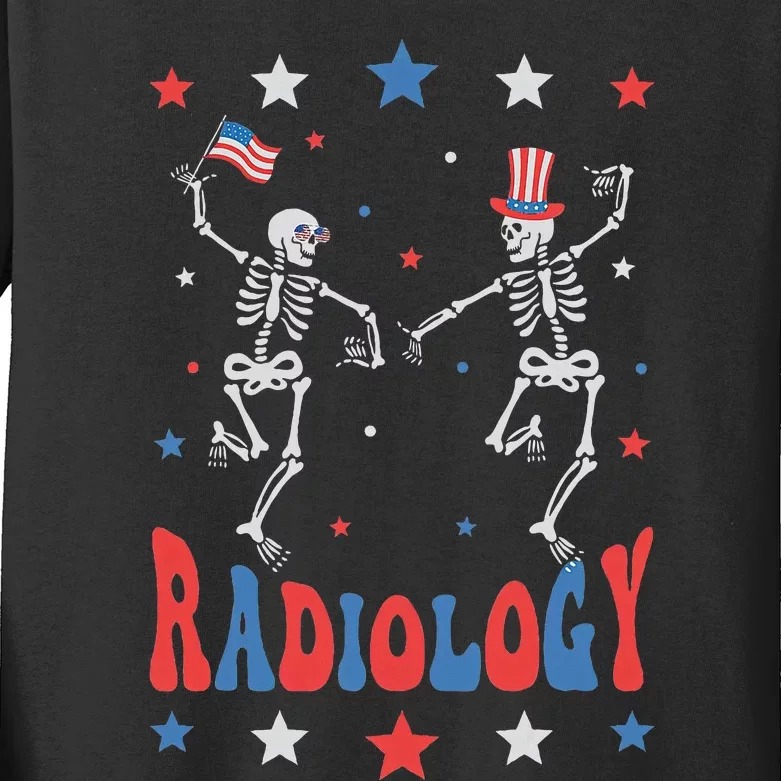 Dancing Skeleton Radiology Xray Tech Patriotic Kids Long Sleeve Shirt