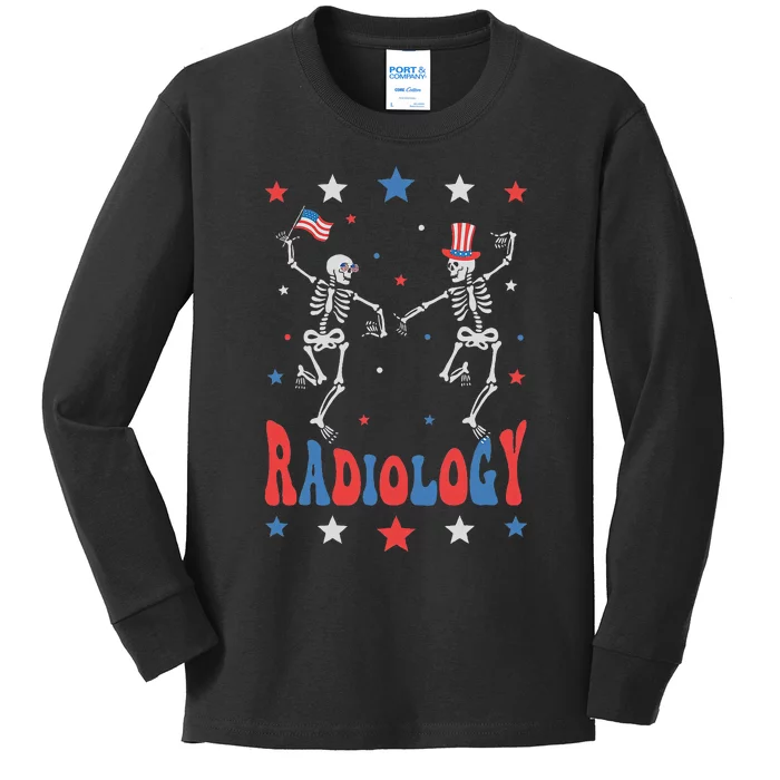 Dancing Skeleton Radiology Xray Tech Patriotic Kids Long Sleeve Shirt