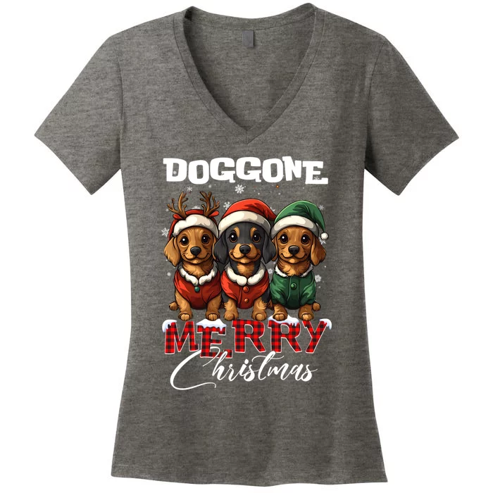 Dachshund Santa Reindeer Christmas Dog Lover Xmas Gifts Women's V-Neck T-Shirt