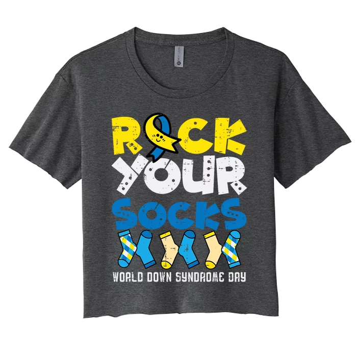 Down Syndrome Ribbon Rock Your Socks Awareness Women's Crop Top Tee