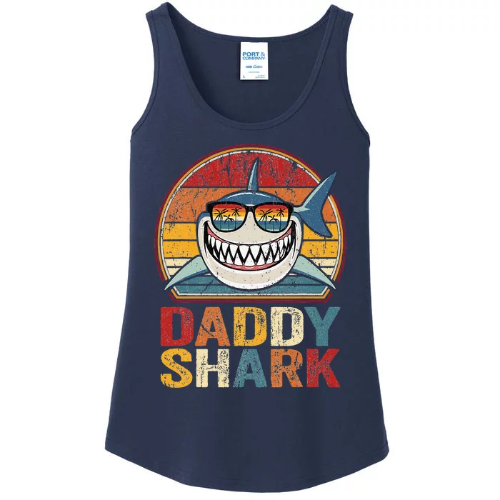 Daddy Shark Retro Pajamas Father Day Gifts Daddy Shark Ladies Essential Tank