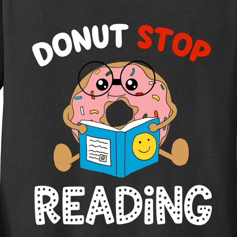 Donut Stop Reading Funny Book Readers Girls Kids Long Sleeve Shirt