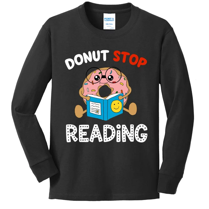 Donut Stop Reading Funny Book Readers Girls Kids Long Sleeve Shirt