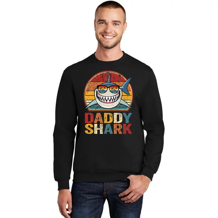 Daddy Shark Retro Pajamas Father Day Gifts Daddy Shark Tall Sweatshirt