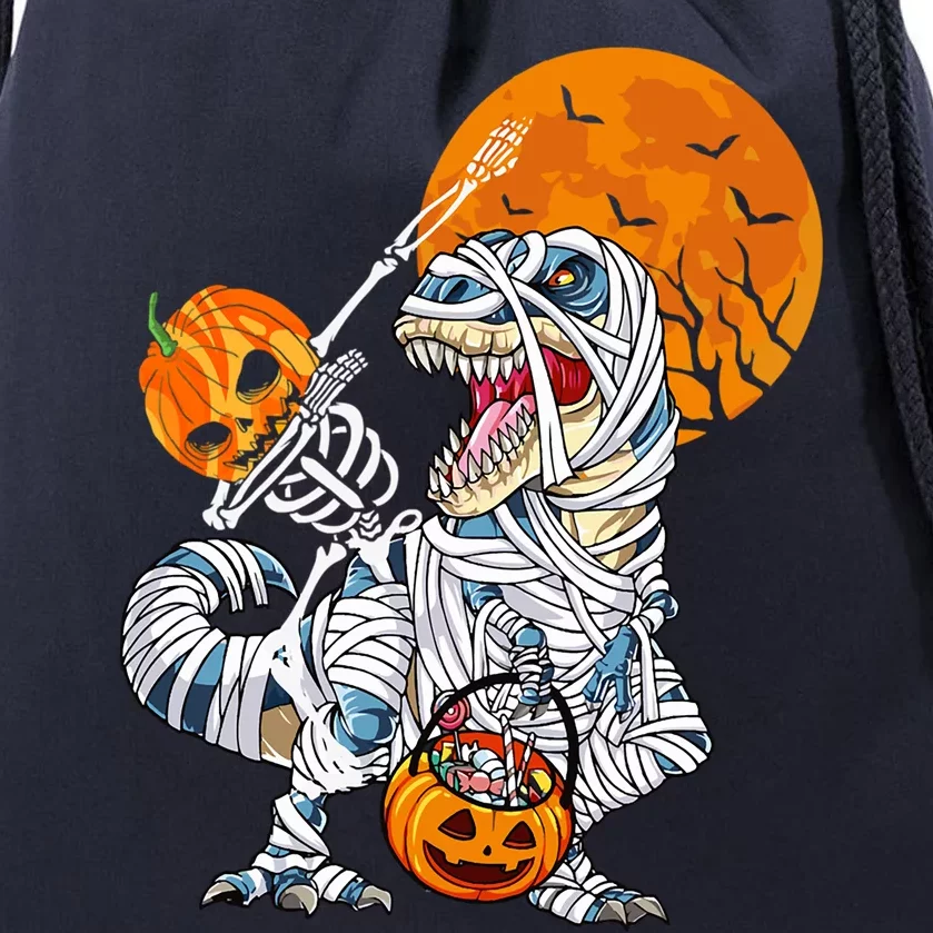 Dabbing Skeleton Riding Mummy Dinosaur T Rex Funny Halloween Funny Gift Drawstring Bag