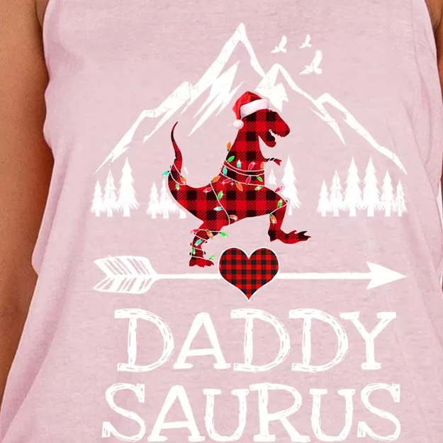 Daddy Saurus Red Plaid T Rex Dinosaur Family Pajamas Xmas Meaningful Gift Women's Knotted Racerback Tank