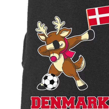 Denmark Soccer Reindeer Christmas Danish Flag Soccer Doggie 3-End Fleece Hoodie