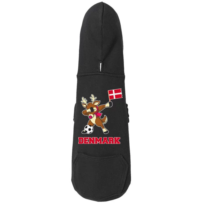 Denmark Soccer Reindeer Christmas Danish Flag Soccer Doggie 3-End Fleece Hoodie