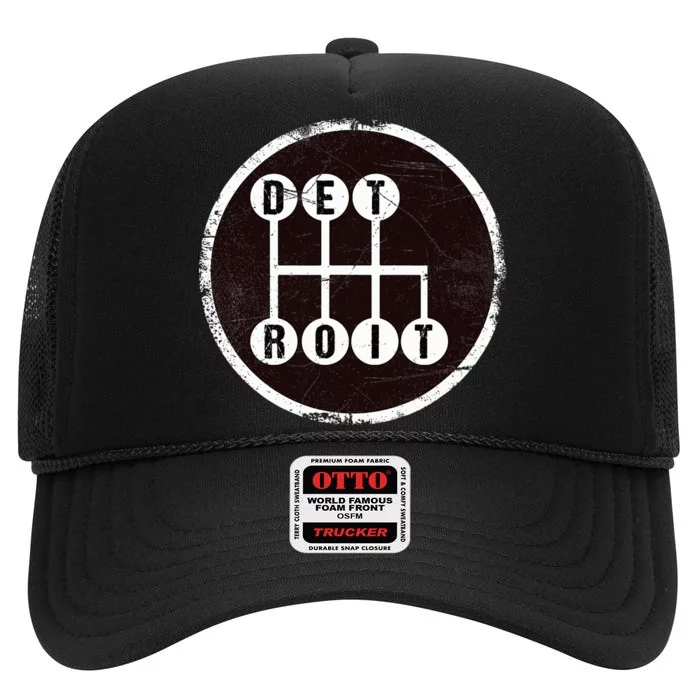 Detroit Stick Shift Design High Crown Mesh Trucker Hat