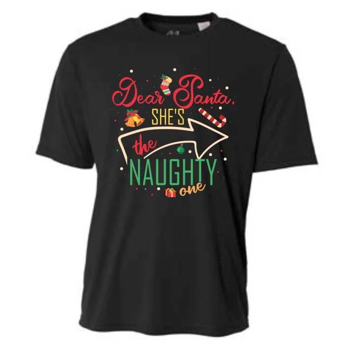 Dear Santa She Is The Naughty One Brother Sister Christmas Gift Cooling Performance Crew T-Shirt