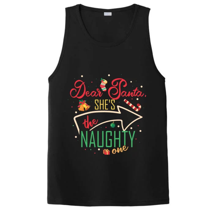 Dear Santa She Is The Naughty One Brother Sister Christmas Gift Performance Tank