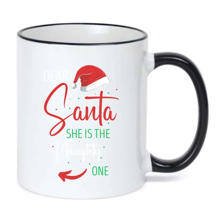 Dear Santa She Is The Naughty One Christmas Couples Present Gift Black Color Changing Mug