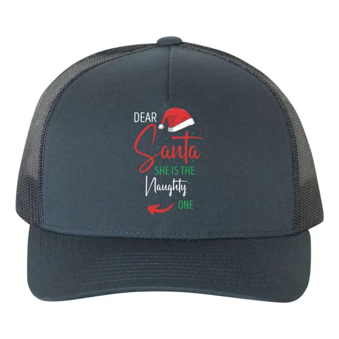 Dear Santa She Is The Naughty One Christmas Couples Present Gift Yupoong Adult 5-Panel Trucker Hat