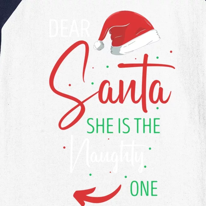 Dear Santa She Is The Naughty One Christmas Couples Present Gift Baseball Sleeve Shirt