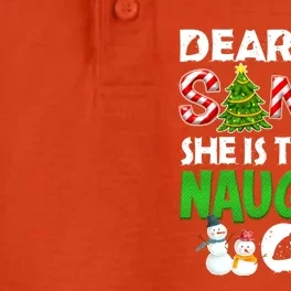 Dear Santa She Is The Naughty One Christmas Matching Couple Gift Dry Zone Grid Performance Polo