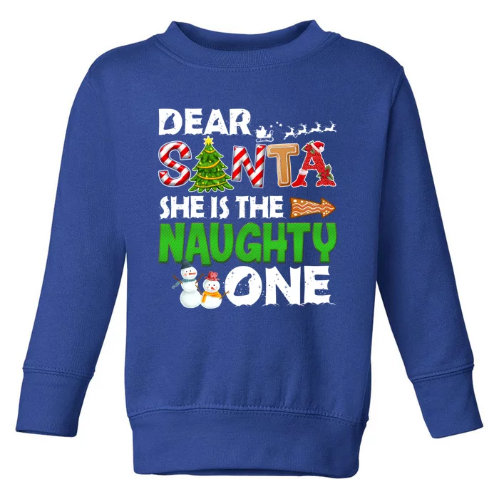 Dear Santa She Is The Naughty One Christmas Matching Couple Gift Toddler Sweatshirt