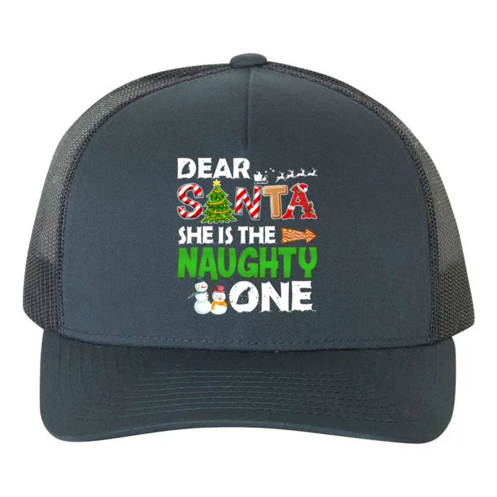 Dear Santa She Is The Naughty One Christmas Matching Couple Gift Yupoong Adult 5-Panel Trucker Hat