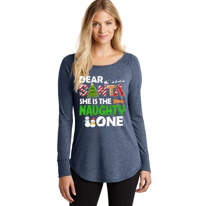 Dear Santa She Is The Naughty One Christmas Matching Couple Gift Women's Perfect Tri Tunic Long Sleeve Shirt