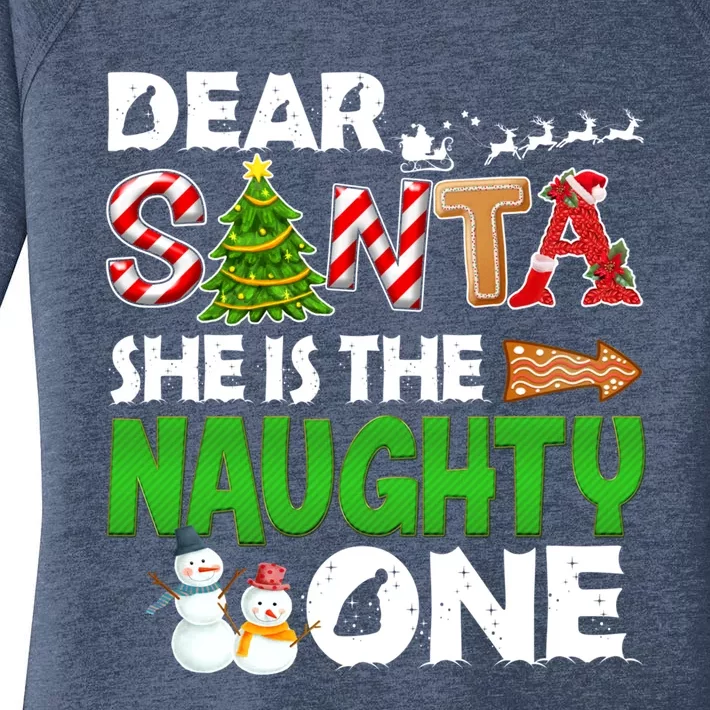 Dear Santa She Is The Naughty One Christmas Matching Couple Gift Women's Perfect Tri Tunic Long Sleeve Shirt