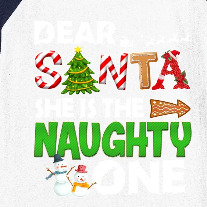 Dear Santa She Is The Naughty One Christmas Matching Couple Gift Baseball Sleeve Shirt