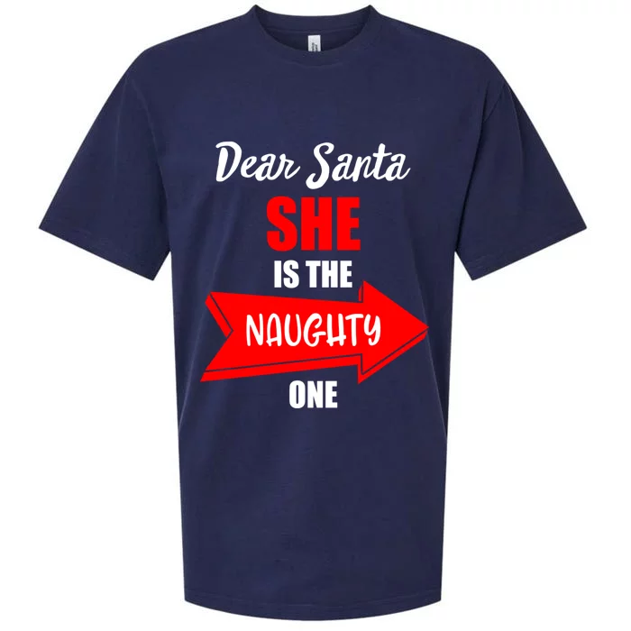 Dear Santa She Is The Naughty One Christmas Cute Gift Sueded Cloud Jersey T-Shirt