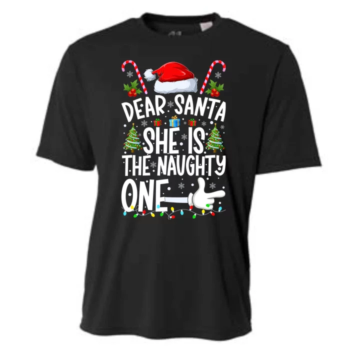 Dear Santa She Is The Naughty One Christmas Couples Xmas Gift Cooling Performance Crew T-Shirt