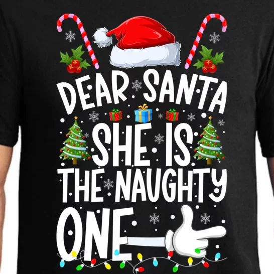 Dear Santa She Is The Naughty One Christmas Couples Xmas Gift Pajama Set