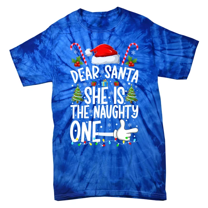 Dear Santa She Is The Naughty One Christmas Couples Xmas Gift Tie-Dye T-Shirt