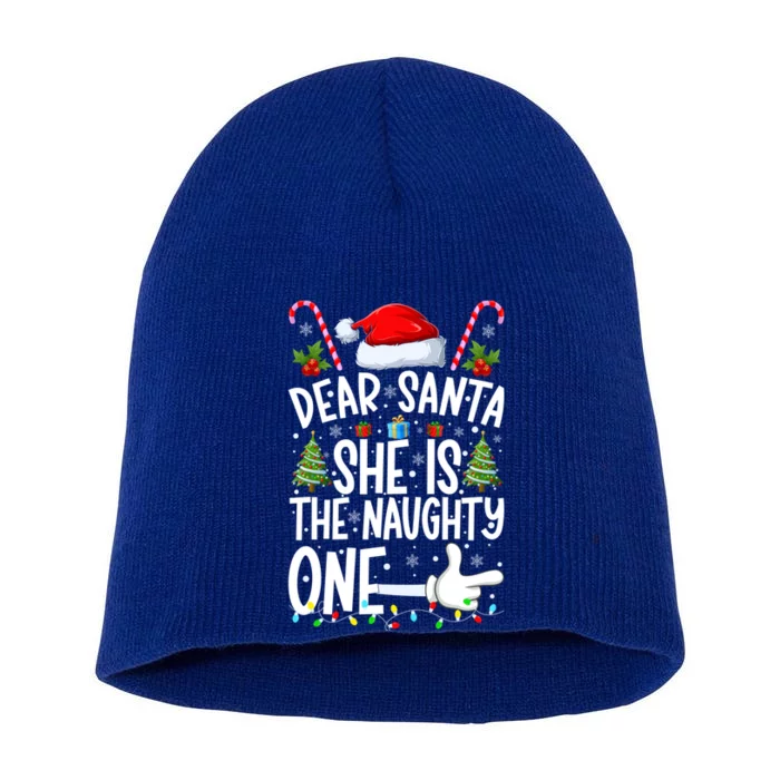 Dear Santa She Is The Naughty One Christmas Couples Xmas Gift Short Acrylic Beanie