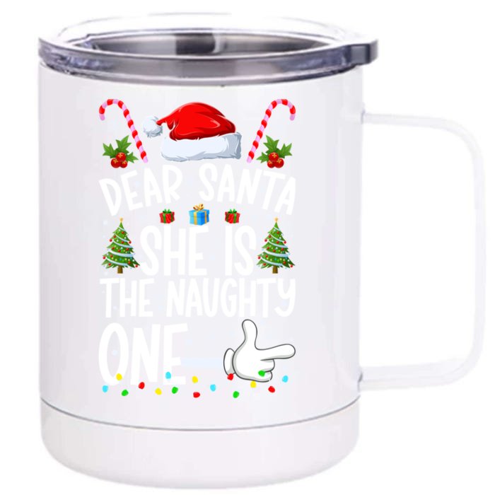 Dear Santa She Is The Naughty One Christmas Couples Xmas Gift Front & Back 12oz Stainless Steel Tumbler Cup