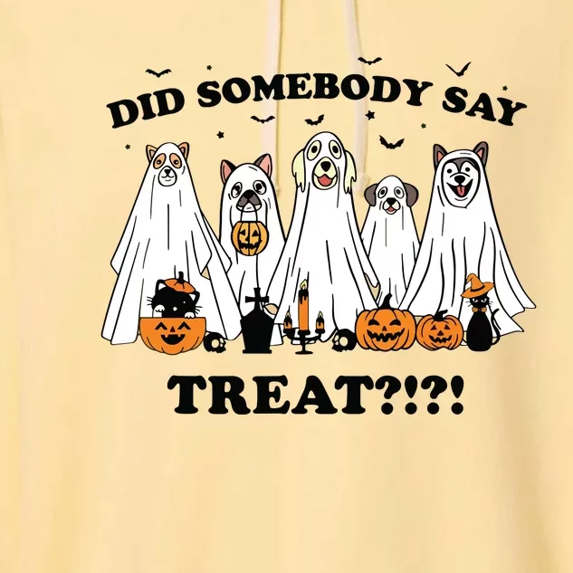 Did Somebody Say Treat Ghost Dogs Lovers Halloween Costume Garment-Dyed Fleece Hoodie