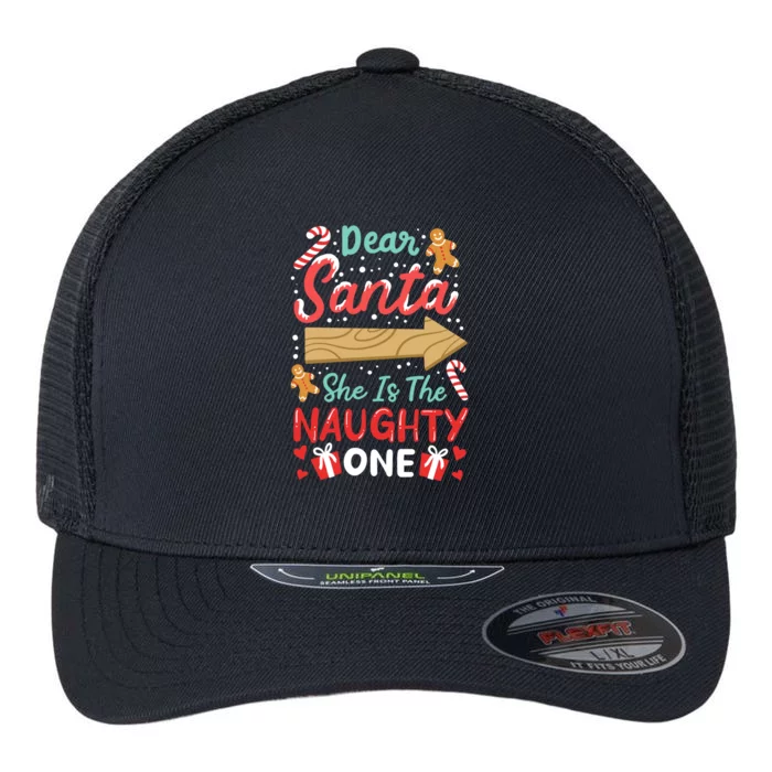 Dear Santa She Is The Naughty One Family Christmas Pajamas Cute Gift Flexfit Unipanel Trucker Cap