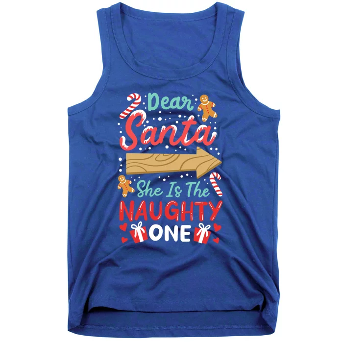 Dear Santa She Is The Naughty One Family Christmas Pajamas Cute Gift Tank Top