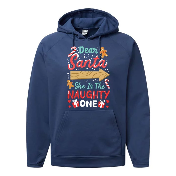 Dear Santa She Is The Naughty One Family Christmas Pajamas Cute Gift Performance Fleece Hoodie