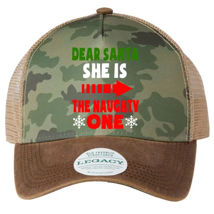 Dear Santa She Is The Naughty One Funny Christmas Couples Gift Legacy Tie Dye Trucker Hat