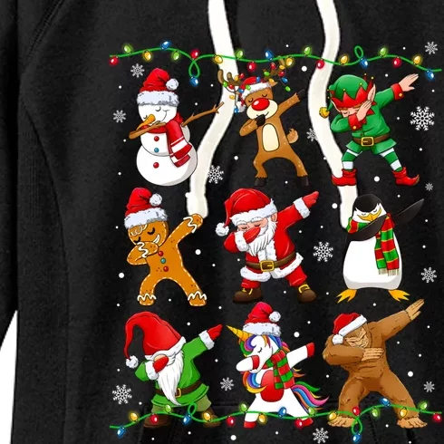 Dabbing Santa Snow Gingerbread Penguin Xmas Funny Gift Women's Fleece Hoodie