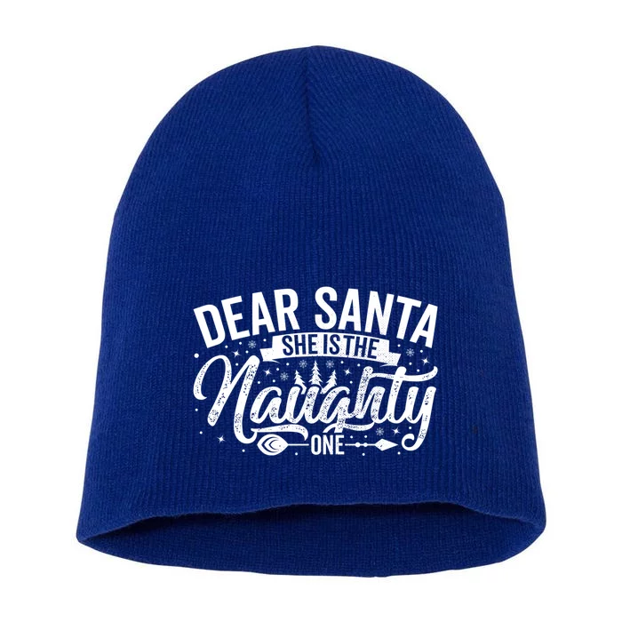 Dear Santa She Is The Naughty One Funny Christmas Couples Gift Short Acrylic Beanie