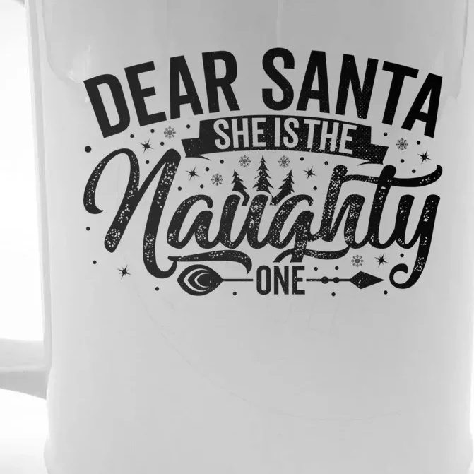 Dear Santa She Is The Naughty One Funny Christmas Couples Gift Front & Back Beer Stein