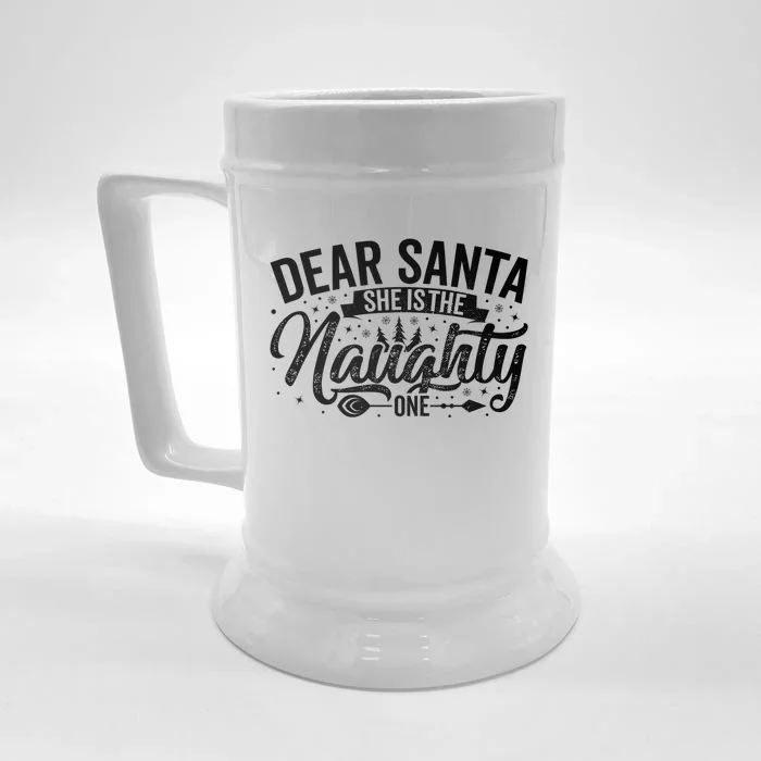 Dear Santa She Is The Naughty One Funny Christmas Couples Gift Front & Back Beer Stein